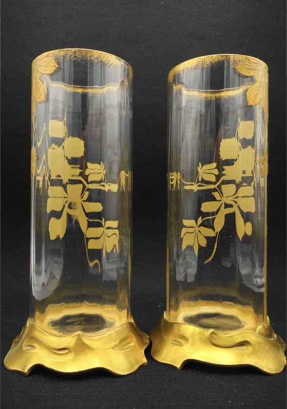 Image 1 of Baccarat - Paire De Vases Décorés D'Or En Cristal