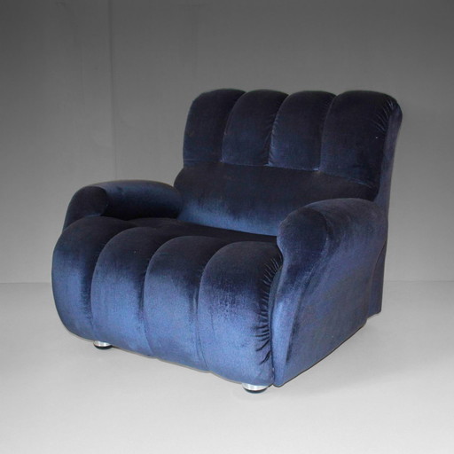 1X Fauteuil moderne italien en velours bleu