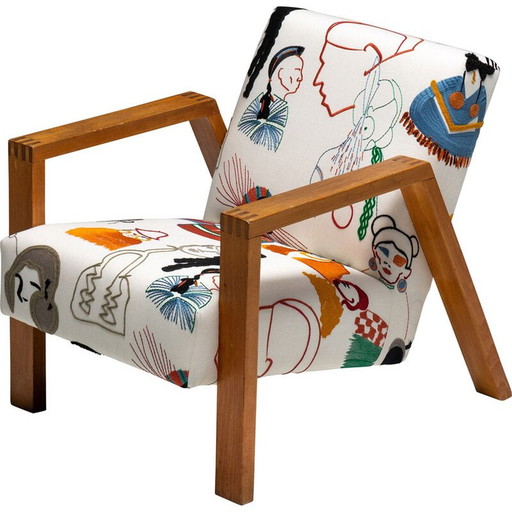Fauteuil moderniste vintage en tissu de Pierre Frey, 1960