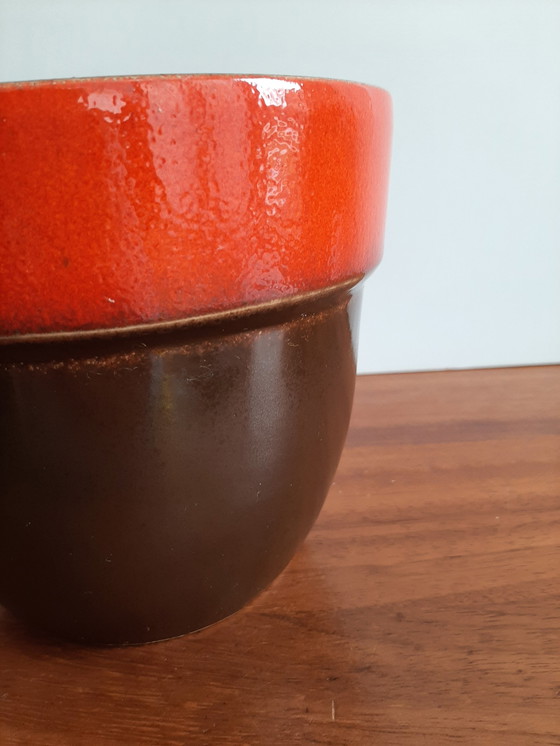 Image 1 of Pot de fleur vintage orange marron Allemagne