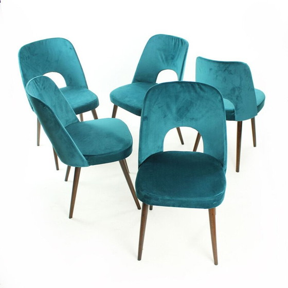 Image 1 of Ensemble de 5 chaises en velours vintage par Oswald Haerdtl pour Ton, Tchécoslovaquie 1950
