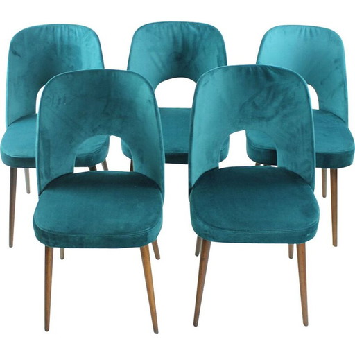 Ensemble de 5 chaises en velours vintage par Oswald Haerdtl pour Ton, Tchécoslovaquie 1950