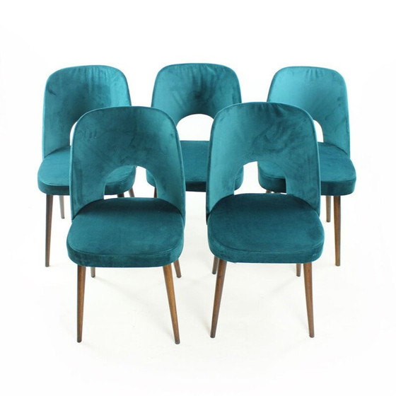 Image 1 of Ensemble de 5 chaises en velours vintage par Oswald Haerdtl pour Ton, Tchécoslovaquie 1950