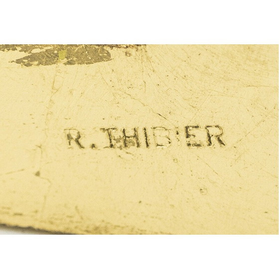 Image 1 of Guéridon vintage en fer doré et verre par Roger Thibier, 1960