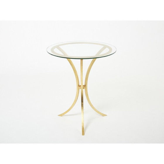 Image 1 of Guéridon vintage en fer doré et verre par Roger Thibier, 1960
