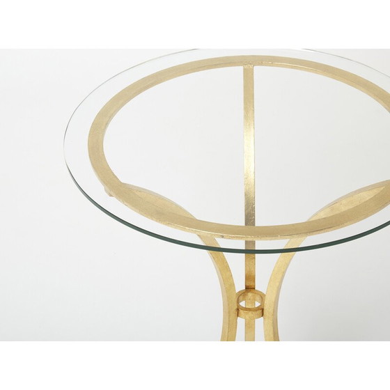 Image 1 of Guéridon vintage en fer doré et verre par Roger Thibier, 1960