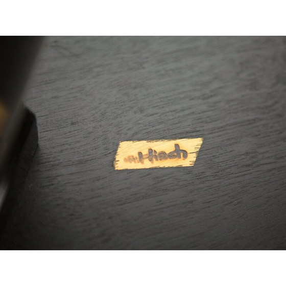 Image 1 of Table de salle à manger vintage néoclassique Maurice Hirsch bois noir miroir doré, France 1970