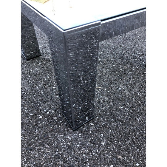 Image 1 of Table basse carrée vintage, chrome et verre fumé, 1970