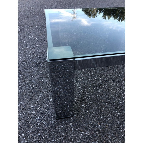Image 1 of Table basse carrée vintage, chrome et verre fumé, 1970