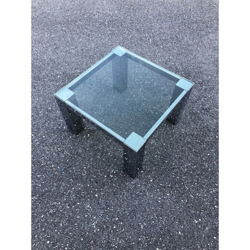 Table basse carrée vintage, chrome et verre fumé, 1970