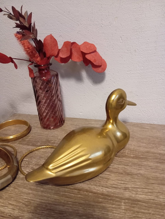 Image 1 of Figurine Canard En Laiton, Vintage 