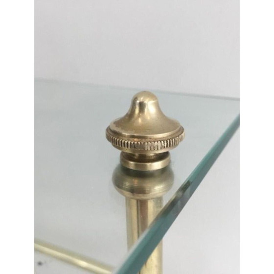 Image 1 of Porte-revues vintage néoclassique en laiton avec étagère en verre par Maison Jansen