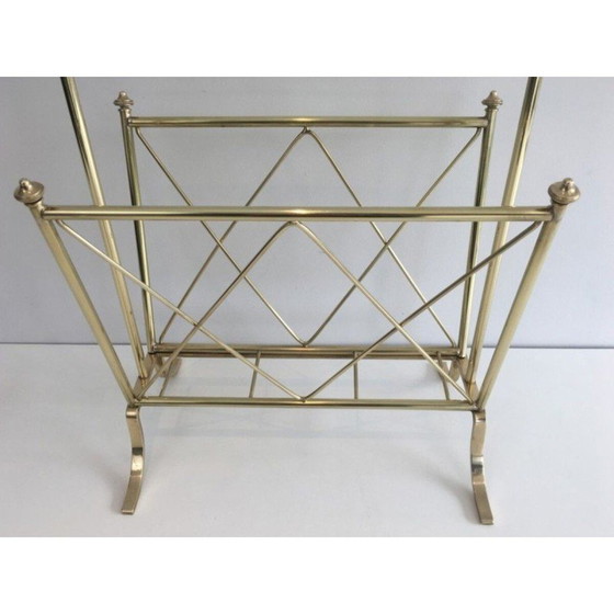 Image 1 of Porte-revues vintage néoclassique en laiton avec étagère en verre par Maison Jansen