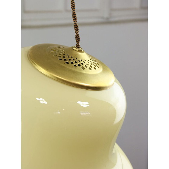 Image 1 of Lampe suspendue vintage en laiton et verre, Italie