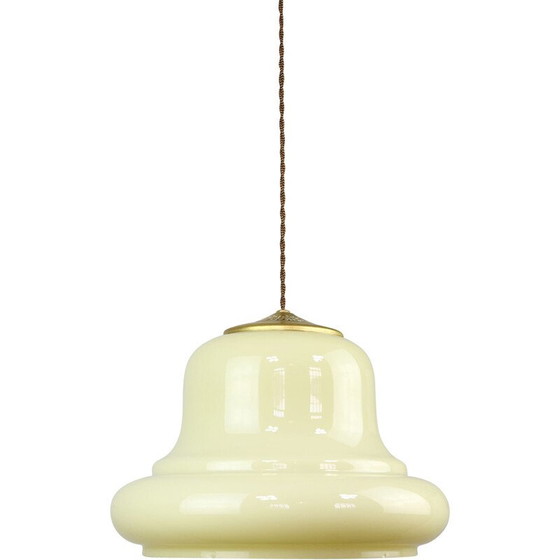 Image 1 of Lampe suspendue vintage en laiton et verre, Italie