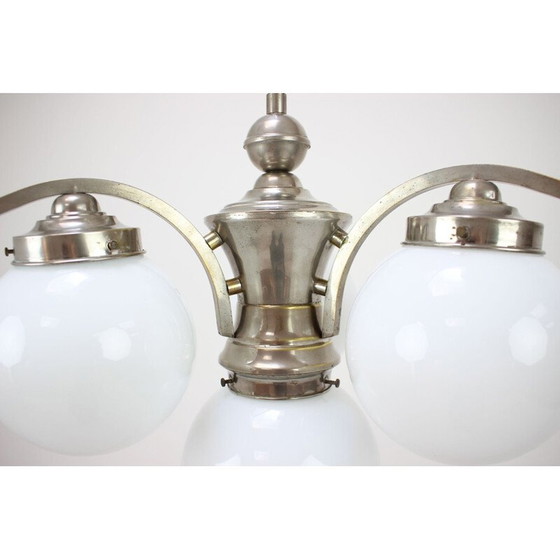 Image 1 of Lustre vintage art déco en métal et verre, Tchécoslovaquie 1930