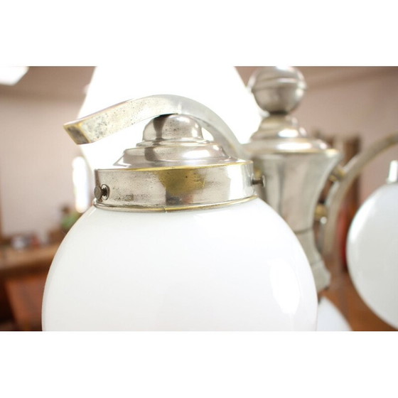 Image 1 of Lustre vintage art déco en métal et verre, Tchécoslovaquie 1930