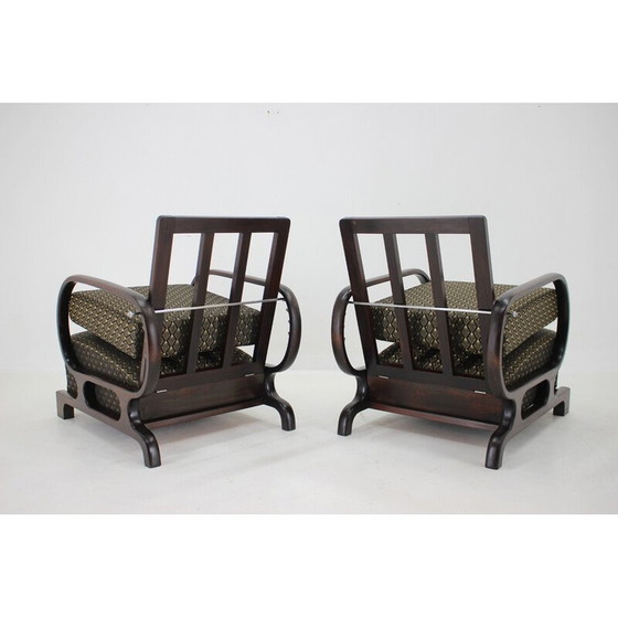 Image 1 of Paire de fauteuils Art déco en hêtre teinté et tissu, Tchécoslovaquie 1930