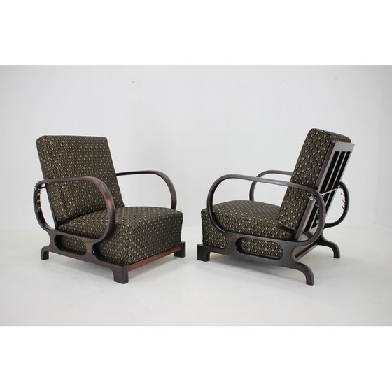 Image 1 of Paire de fauteuils Art déco en hêtre teinté et tissu, Tchécoslovaquie 1930