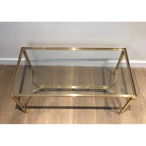 Image 1 of Table basse vintage en laiton avec plateau en verre transparent, 1940