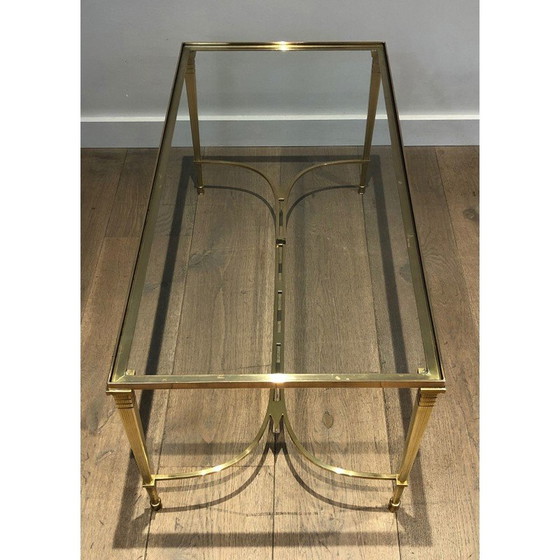 Image 1 of Table basse vintage en laiton avec plateau en verre transparent, 1940