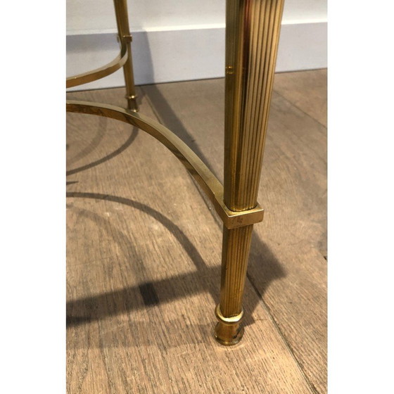 Image 1 of Table basse vintage en laiton avec plateau en verre transparent, 1940