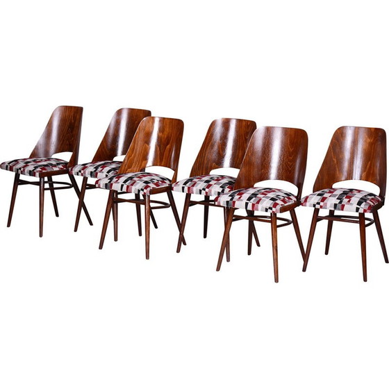 Image 1 of Ensemble de 6 chaises vintage en bois de hêtre et tissu par Oswald Heardtl, Tchécoslovaquie 1950