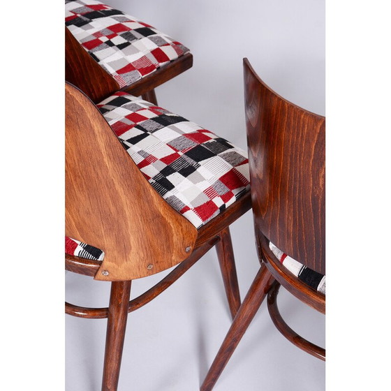 Image 1 of Ensemble de 6 chaises vintage en bois de hêtre et tissu par Oswald Heardtl, Tchécoslovaquie 1950