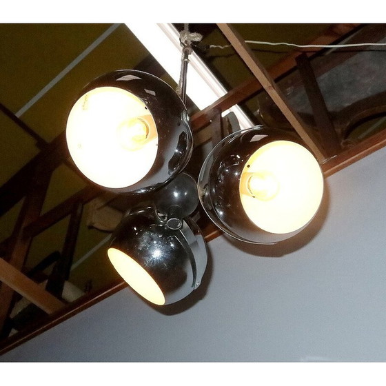 Image 1 of Lampe suspendue Eyeball en métal chromé avec 3 réflecteurs, 1960