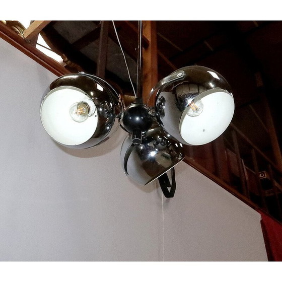 Image 1 of Lampe suspendue Eyeball en métal chromé avec 3 réflecteurs, 1960