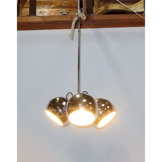 Image 1 of Lampe suspendue Eyeball en métal chromé avec 3 réflecteurs, 1960