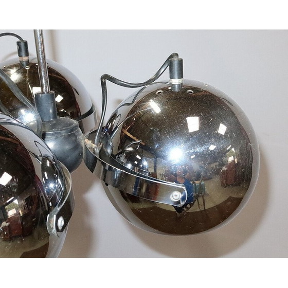 Image 1 of Lampe suspendue Eyeball en métal chromé avec 3 réflecteurs, 1960