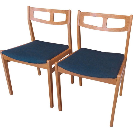 Image 1 of Paire de chaises vintage en chêne avec revêtement bleu pétrole, Danemark 1960