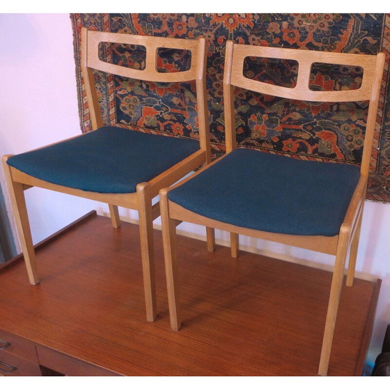 Image 1 of Paire de chaises vintage en chêne avec revêtement bleu pétrole, Danemark 1960