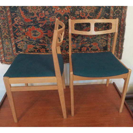 Image 1 of Paire de chaises vintage en chêne avec revêtement bleu pétrole, Danemark 1960