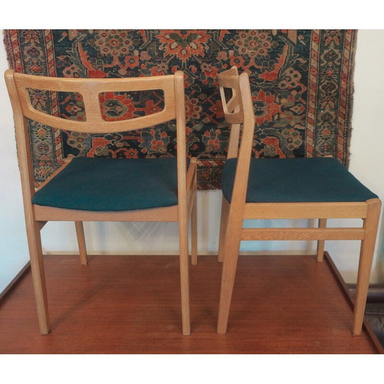 Image 1 of Paire de chaises vintage en chêne avec revêtement bleu pétrole, Danemark 1960