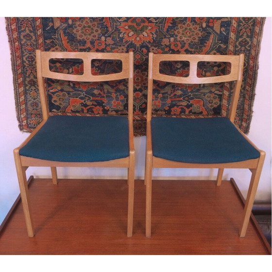 Image 1 of Paire de chaises vintage en chêne avec revêtement bleu pétrole, Danemark 1960