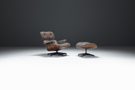 Chaise longue et ottoman Eames en bois de rose bazilien par Ray et Charles Eames pour Herman Miller