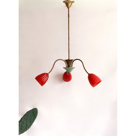 Image 1 of Lustre vintage TreFiori avec fleurs de Murano, Italie 1950