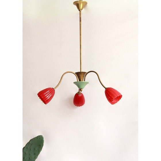 Image 1 of Lustre vintage TreFiori avec fleurs de Murano, Italie 1950