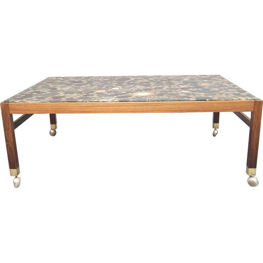 Table basse vintage en palissandre et galets par Ib Kofod Larsen, Suède 1960