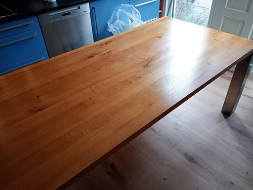 Van Grinsven Table de salle à manger en chêne massif 100X200Cm avec pieds en acier inoxydable