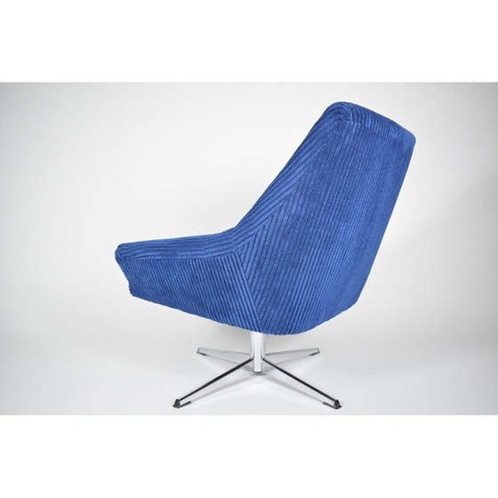Image 1 of Fauteuil Vintage Shell Cord DDR Blue, Deutsche Democratic Republic 1960s