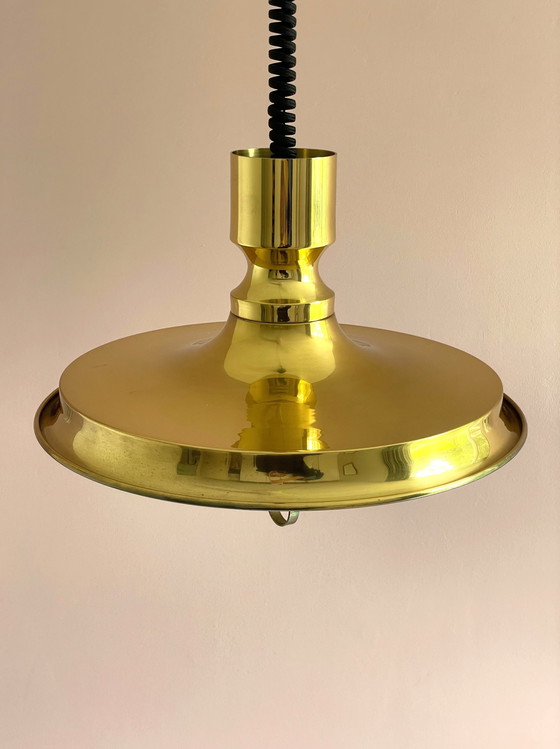 Image 1 of Vitrika Lampe danoise design vintage avec pendentif à tirette en laiton massif