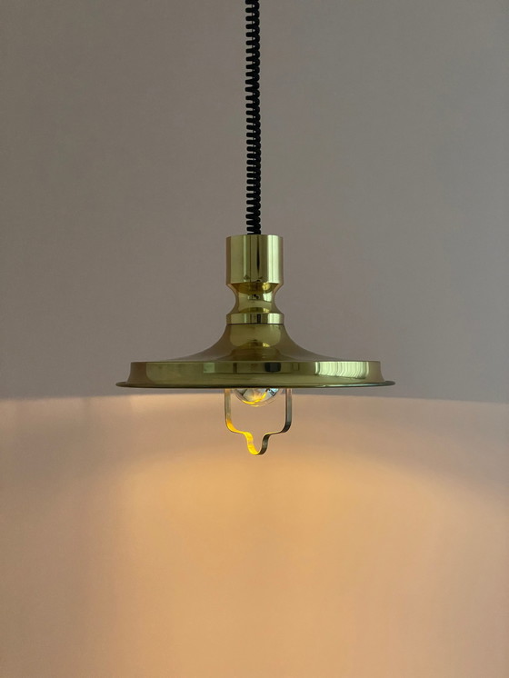 Image 1 of Vitrika Lampe danoise design vintage avec pendentif à tirette en laiton massif