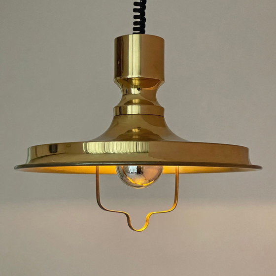Image 1 of Vitrika Lampe danoise design vintage avec pendentif à tirette en laiton massif