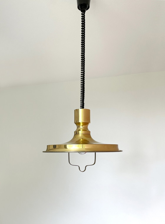 Image 1 of Vitrika Lampe danoise design vintage avec pendentif à tirette en laiton massif