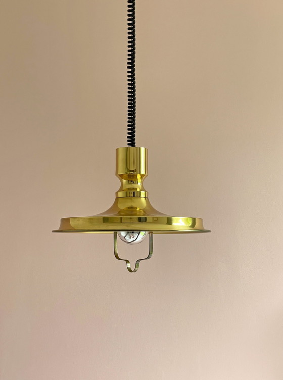 Image 1 of Vitrika Lampe danoise design vintage avec pendentif à tirette en laiton massif