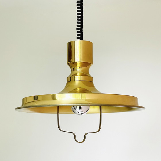 Image 1 of Vitrika Lampe danoise design vintage avec pendentif à tirette en laiton massif