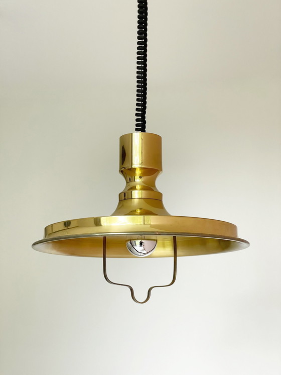 Image 1 of Vitrika Lampe danoise design vintage avec pendentif à tirette en laiton massif